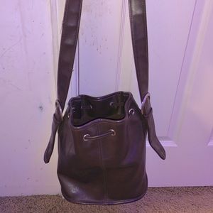 Brown leather drawstring bag